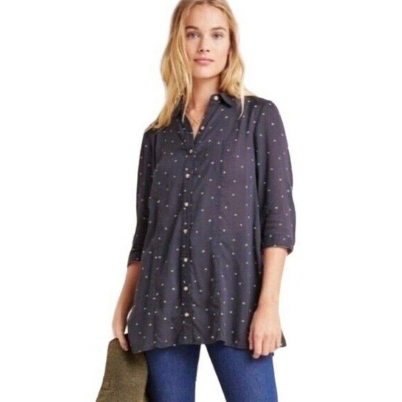 Anthropologie Maeve - Monika Dot Tunic Top Shirt Button Down Business Sz XS - Picture 1 of 6